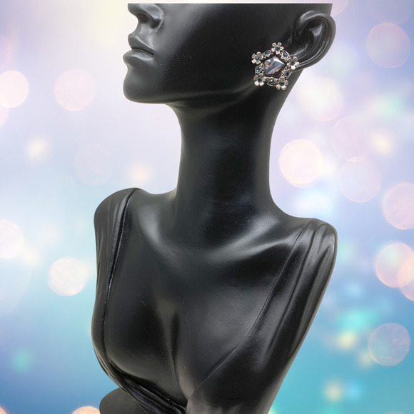 Vintage 1960's Abalone & Floral Star Silver Tone Earrings Clip On Couture - Picture 3 of 5